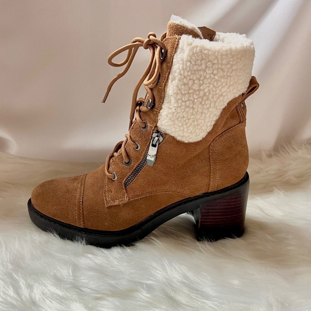 Marc Fischer Lansley Suede and Faux Shearling Ankle Boots- 7 1/2